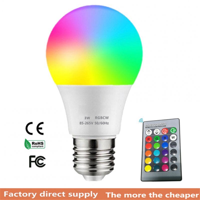 E27 3w RGB LED  Bulb 16-color Color-changing Light 4-level Brightness Adjustable Remote Control Smart-Bulb For Bars Ktv Stage 10W remote control version