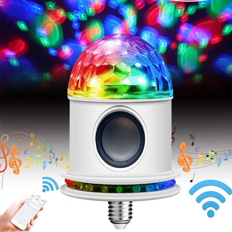 E27 Bluetooth RGB Stage Light LED 7 Colors Change Rotating Music Magic Disco Ball DJ Light Stage Effect Lighting Mushroom Sun Bluetooth Magic Ball + Power Cord