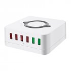 E6 6 Port USB Smartphone Charger QC3 0 Wireless Fast Charging Universal Phone Charger Multi functional Power Adaptor white