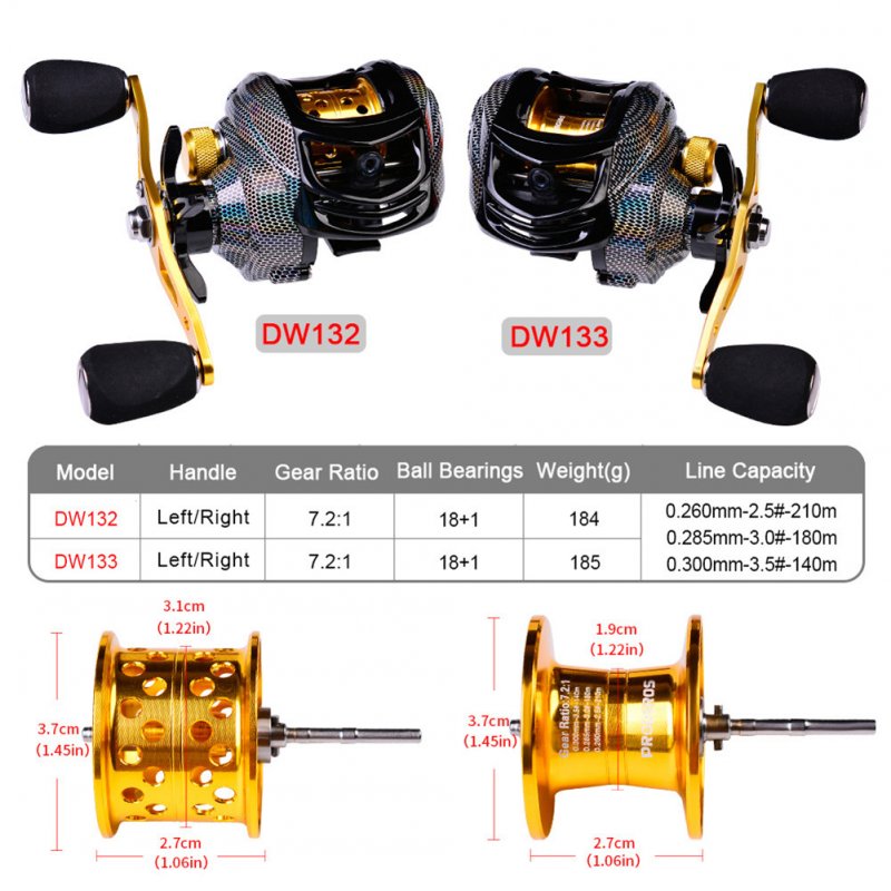 Baitcasting Fishing Reel 18+1BB 7.2:1 gear ratio Metal magnetic brake Low-Profile Reel Fishing line Reel 
