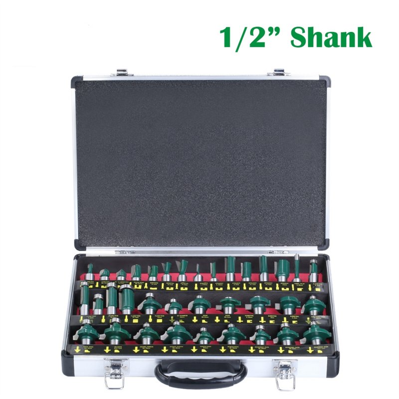 35pcs 1/2 Inch Shank 12.7mm Milling Cutter Set Carving Knife Woodworking Tool Engraving Milling Cutter Green