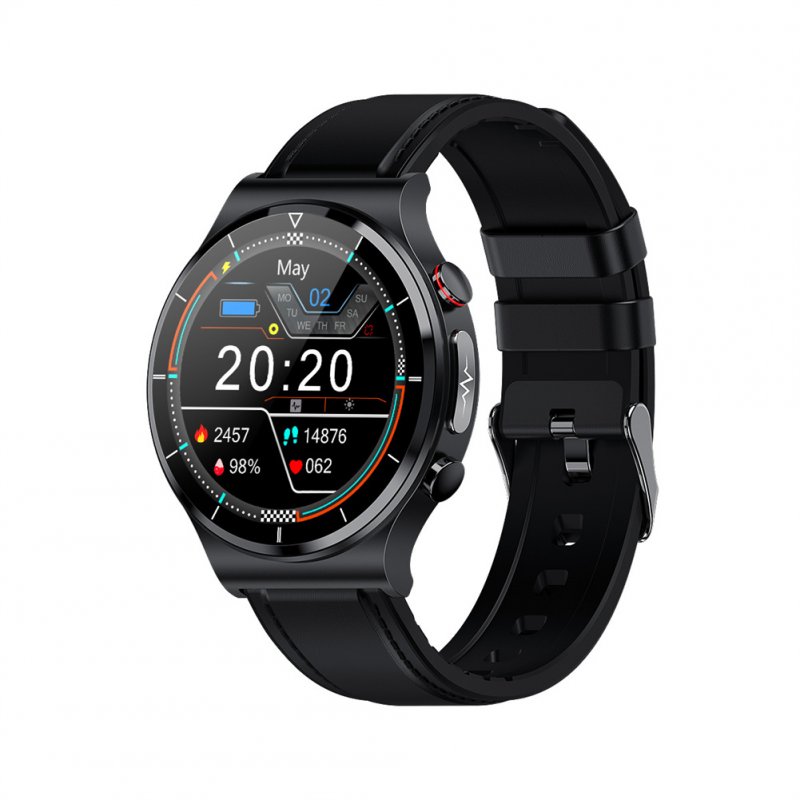 E88 Smart Watch ECG PPG Blood Pressure Heart Rate Body Temperature Monitor Wireless Charger Ip68 Waterproof Smartwatch Compatible For Android Ios Black Black leather strap