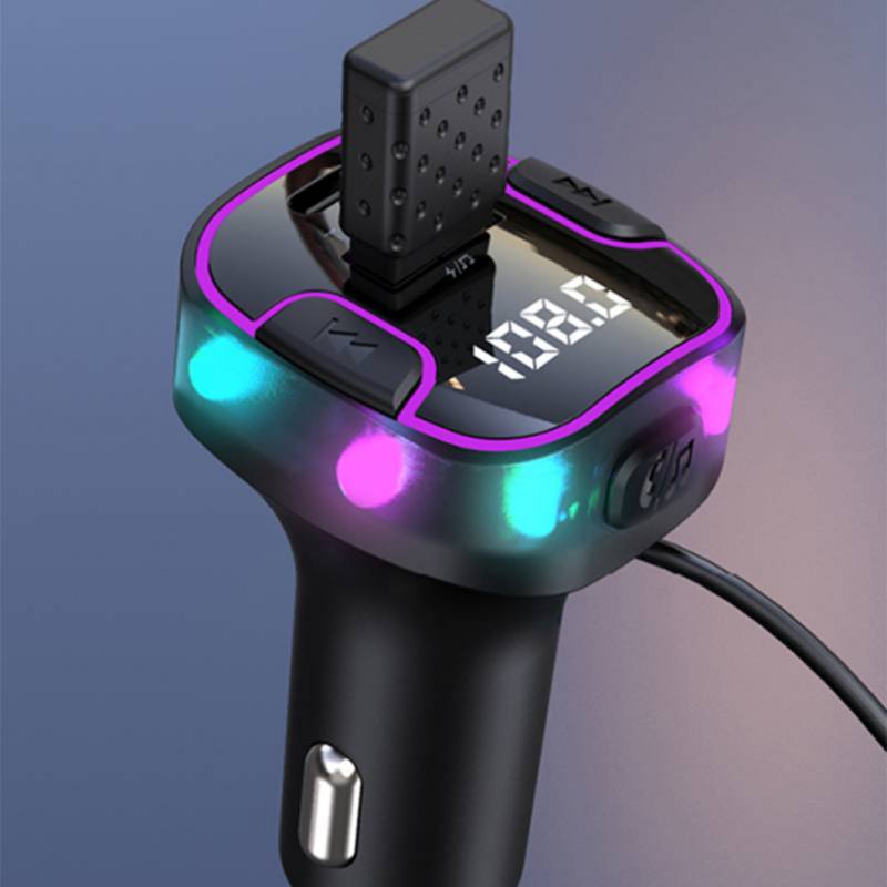 USB Car Charger 3 Ports Super Fast Charging Adapter MP3 Player Audio Transmitter With Colored Ambient Light 