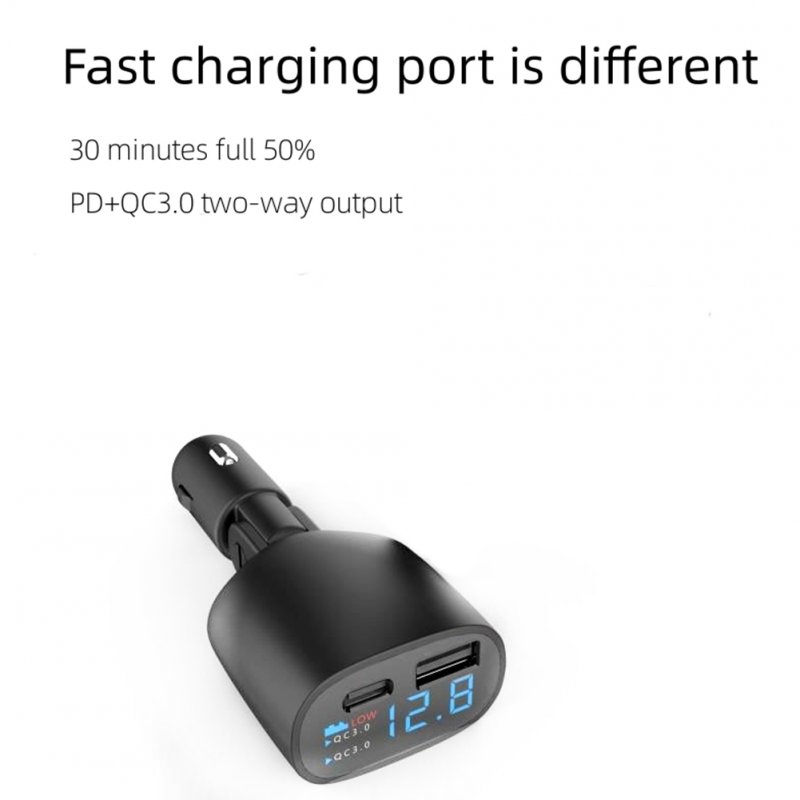 USB Car Charger 90 Degree Rotation QC3.0+PD 2 Ports Fast Charging Adapter With Battery Voltage Monitor For 12-24V Auto 