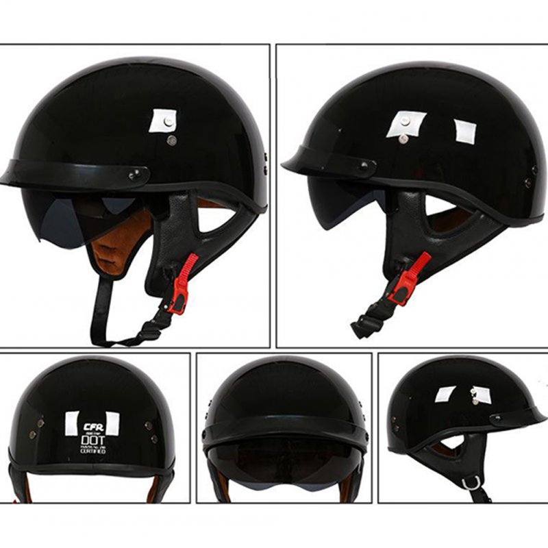 Retro Helemt Half Face Motorcylce Hat FRP Prince Helmet Bright black L