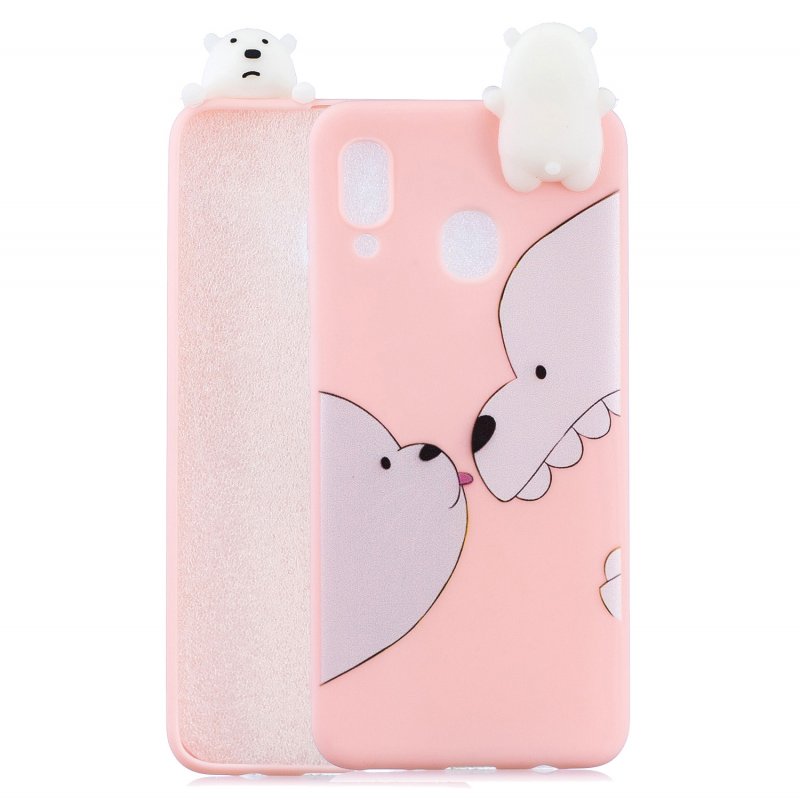 For Samsung A10S A20S Color Painting Pattern Drop Protection Soft TPU Mobile Phone Case+Back Cover Bracket Big white bear