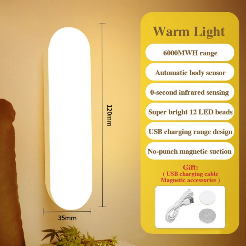 Intelligent Night Light Human Motion Sensor Led Usb Rechargeable Wall Light for Home Bedroom Hallway 