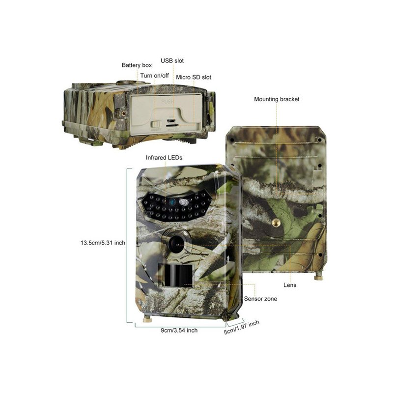 Camouflage 12MP Hunting Camera Photo Trap Night Vision 1080P Video Trail Wildlife Camera Camouflage