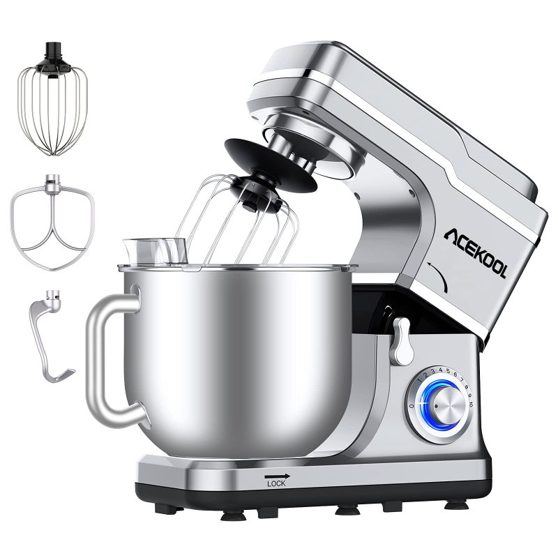 EU ACEKOOL Stand Mixer 6.7L 10 Speeds Tilt-Head 1400W Silver EU Plug