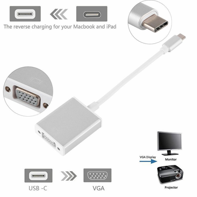 USB 3.1 Type C to VGA Adapter USB-C Male to VGA 1080p Female Converter 