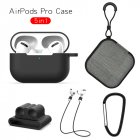 Earphone Protective Case for AirPods Pro Soft Silicone Cover Carabiner Anti lost Strap Wrist Holder Storage Bag Black