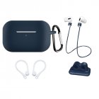 Earphone Protective Case for AirPods Pro Soft Silicone Shell Carabiner Anti lost Strap Ear Hook Watch Buckle Midnight blue