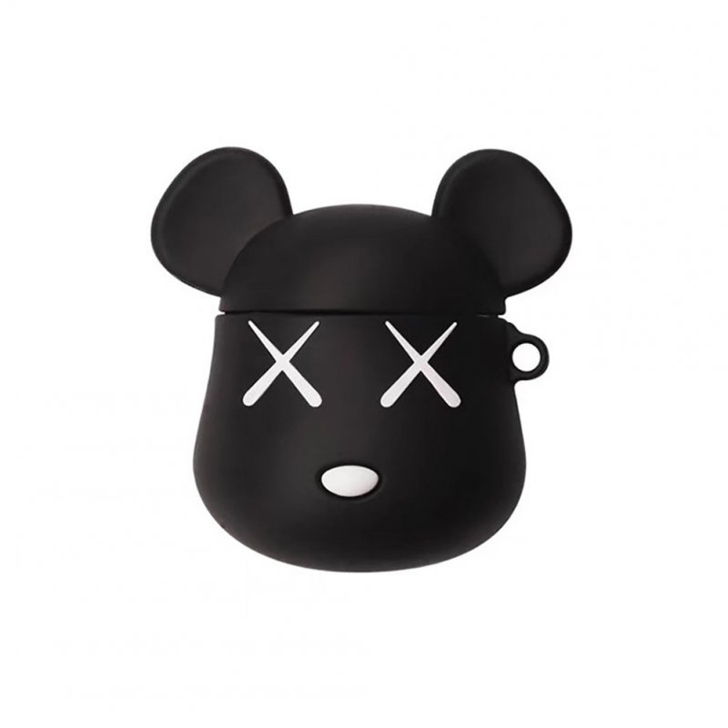 Earphone Silicone Case Applicable to Apple AirPods Cartoon Bear Style Protective Cover Black