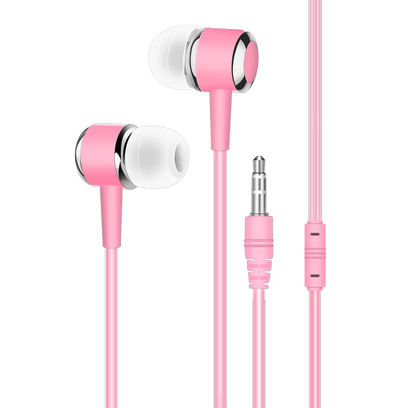 Earphones With Mic Built-in In-ear Earphone 3.5mm Colorful Headset Crack Earbuds Bass Earphones Pink
