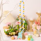 Easter Colorful Wooden Beads Hanging Garland With Plaid Print Rabbit Pendant For Easter Holiday Party blue rabbit