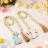 Easter Colorful Wooden Beads Hanging Garland With Plaid Print Rabbit Pendant For Easter Holiday Party yellow rabbit