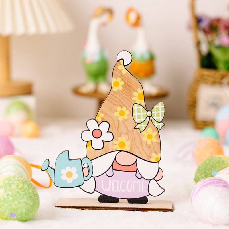 Easter Gnome Wooden Ornament Desktop Sculpture Ornament Home Decorate Crafts Easter Decoration Supplies