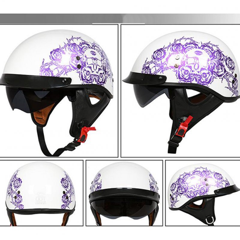 Retro Helemt Half Face Motorcylce Hat FRP Prince Helmet Bright white purple rose XL