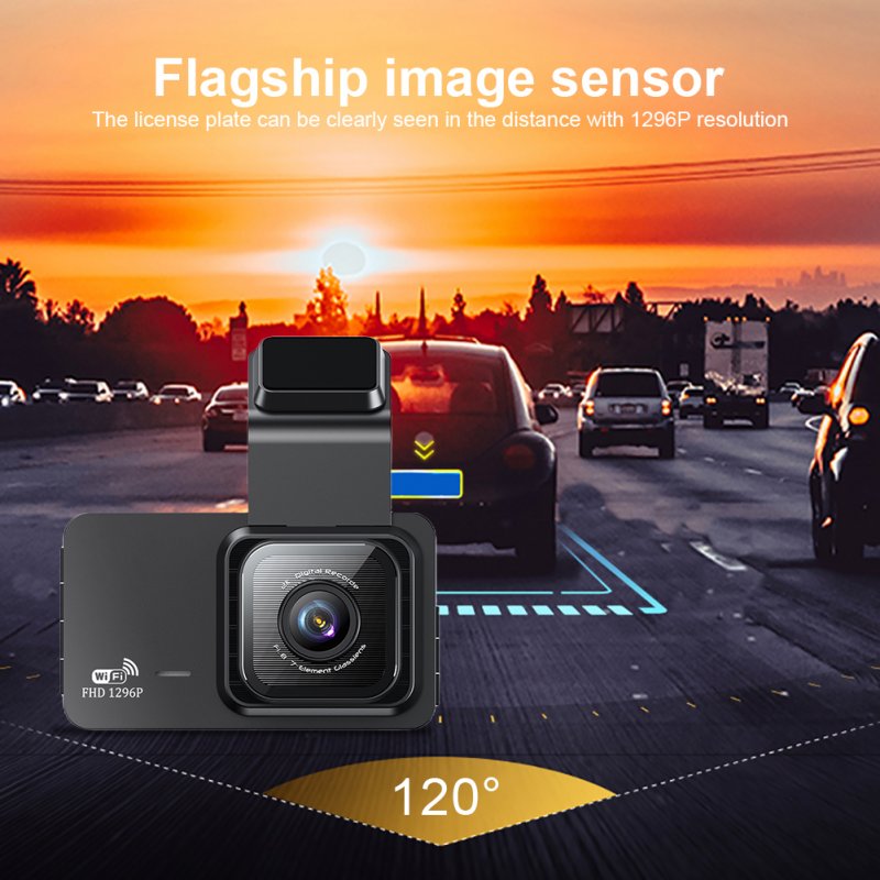 WIFI Dash Cam 3 inch IPS Screen Front Rear Dual Dash Camera 120° Wide Angle Driving Recorder Loop Recording App Control 