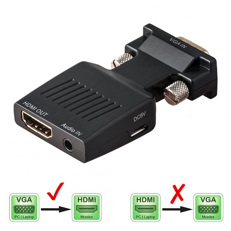 VGA Male to HDMI Female Adapter with Audio Adapter Cables 1080P for HDTV Monitor Projector 