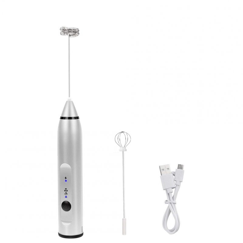 Eggbeater Stainless Steel Rechargeable Electric Whisk Cream Foamer 3 Levels Adjustable Speed Silver