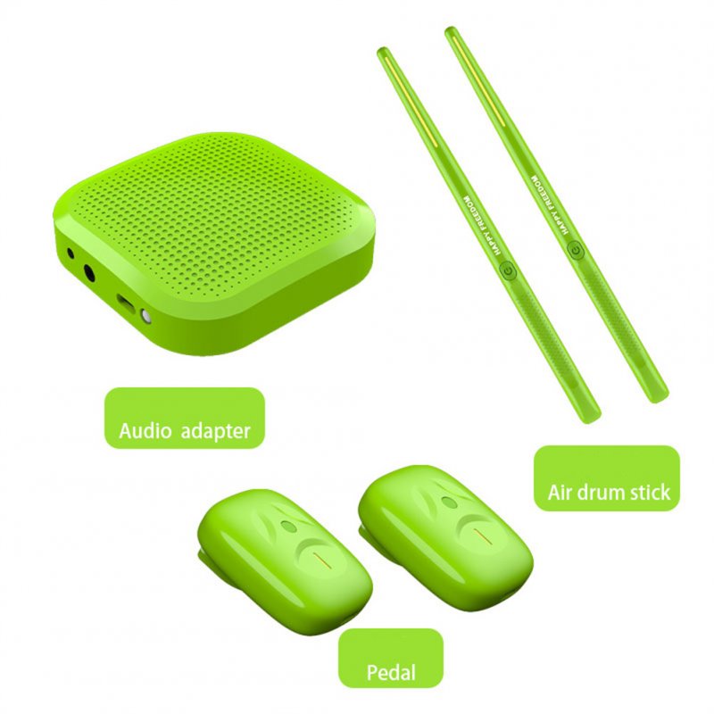Electric Air Drum Set With Drumsticks Audio Adapter Pedals Audio Cable Electronic Drums Set Portable Drum Machine green