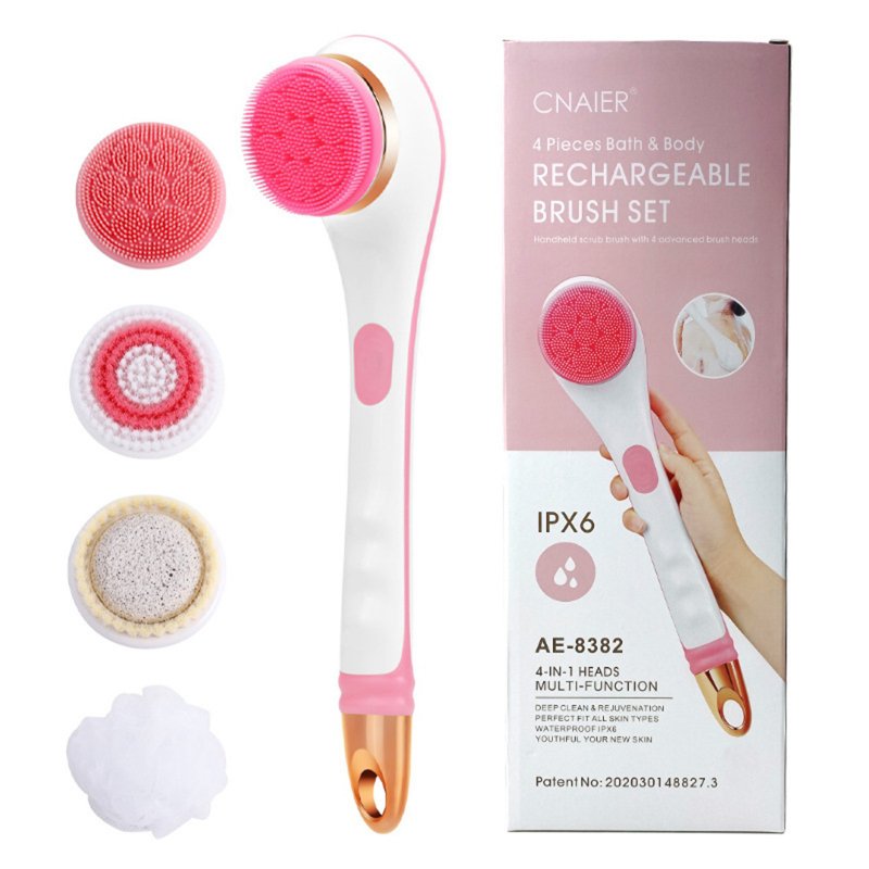 Electric Body Bath Brush Electric Long Handle Bath Brush Silicone Massage Body Scrubber Battery Powered/charging Shower Brush 8382 charging - pink English