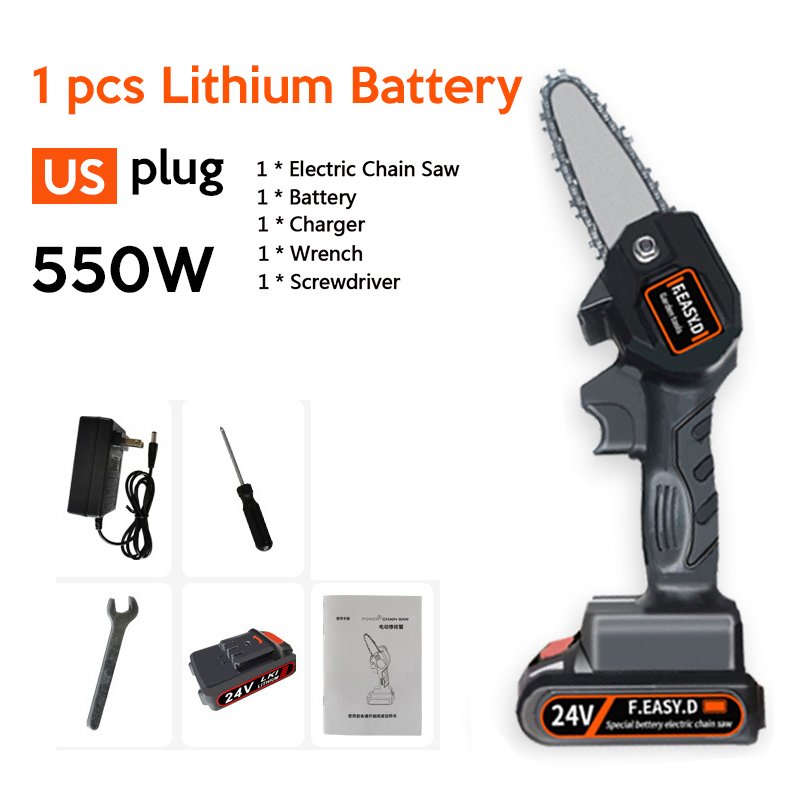 Electric  Chain  Saw 24 V Lithium Battery Portable Electric Pruning Saw Rechargeable Woodworking Mini Electric Saw U.S. plug