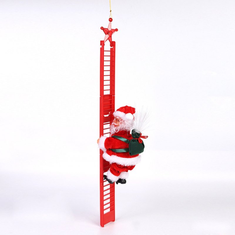 Electric  Climbing  Ladder  Santa  Claus Christmas Ornament Home Christmas Tree Hanging Decor With Music Non-Glowing Red Ladder Elderly