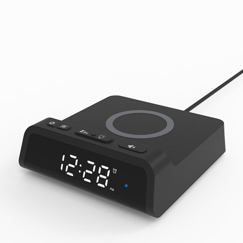 Electric Led Alarm Clock With Wireless  Charger 15w Fast Wireless Charging For Iphone Black 15W