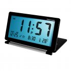 Electronic Alarm Clock With Night Light Folding Silent LCD Digital Clock With Snooze Mode Date Calendar 12/24 H Temperature Display For Travel black