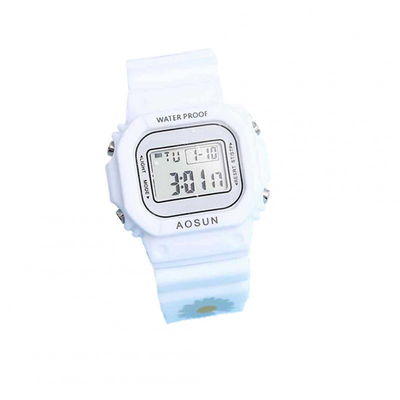 Electronic Watch Small Daisy Luminous Silicone Led Watch Watch white