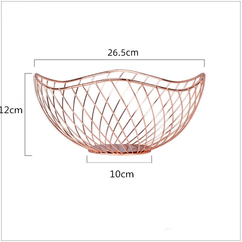 Electroplated Iron Wire Fruit Basket Snack Storage  Holder Household Tableware Rose gold_default