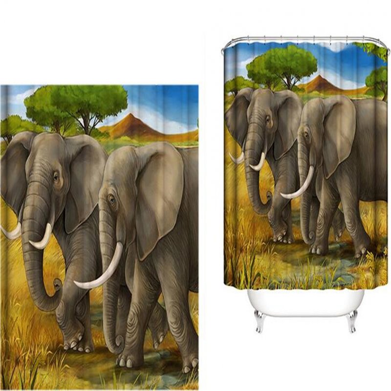 Elephant Theme Printing Shower  Curtain For Bathroom Bathtub Waterproof Curtain Two elephants walking_150*180cm