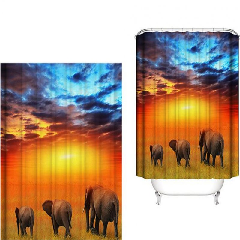 Elephant Theme Printing Shower  Curtain For Bathroom Bathtub Waterproof Curtain Grass walking elephant_150*180cm