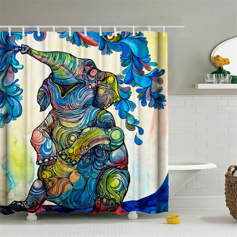 Elephant Theme Printing Shower  Curtain For Bathroom Bathtub Waterproof Curtain Spray painting elephant_180*180cm