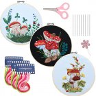Embroidery Starter Kit With Embroidery Hoops Scissors Needle Threader Colorful Mushrooms Pattern Cross Stitch Starter Kits 3-piece set