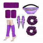 Environmental Protection Material Neon Prom Party Yoga Sports Headband Wristband Waist Bag Large Intestine Hair Ring Leg Set dark violet One size