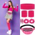 Environmental Protection Material Neon Prom Party Yoga Sports Headband Wristband Waist Bag Large Intestine Hair Ring Leg Set rose red One size