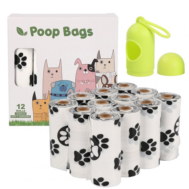 Epi Degradable Pet Garbage  Bag Dog Poop Picking Pouch Pet Supplies 12 rolls of white + dispenser_23*33cm/ 15 pieces per roll