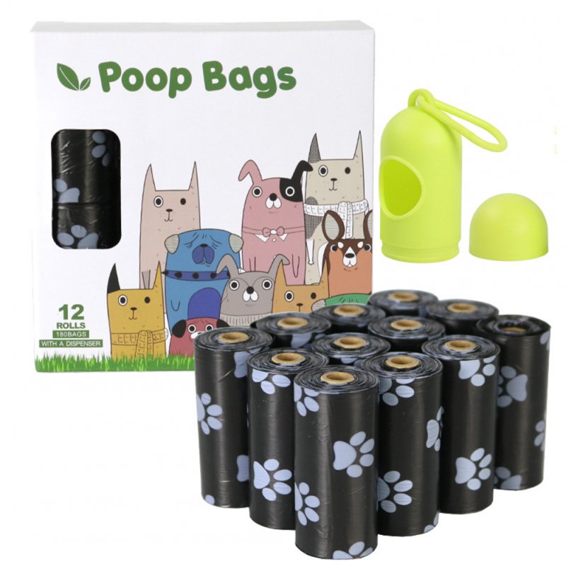 Epi Degradable Pet Garbage  Bag Dog Poop Picking Pouch Pet Supplies 12 rolls black + dispenser_23*33cm/ 15 pieces per roll