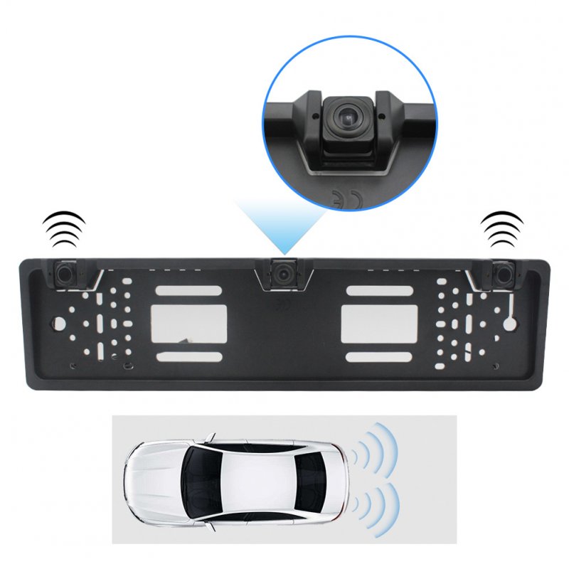 Eu Europe Car License Plate Frame Rear View Camera Car Parking Sensor Kit black