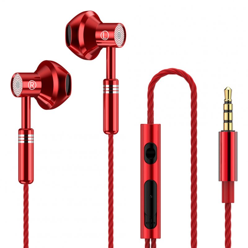 Excellent Sound Quality Wired  Earphones Low-latency Noise Cancelling Ergonomic Design In-ear Stereo Earplugs With Microphone Red