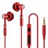 Excellent Sound Quality Wired  Earphones Low latency Noise Cancelling Ergonomic Design In ear Stereo Earplugs With Microphone Red