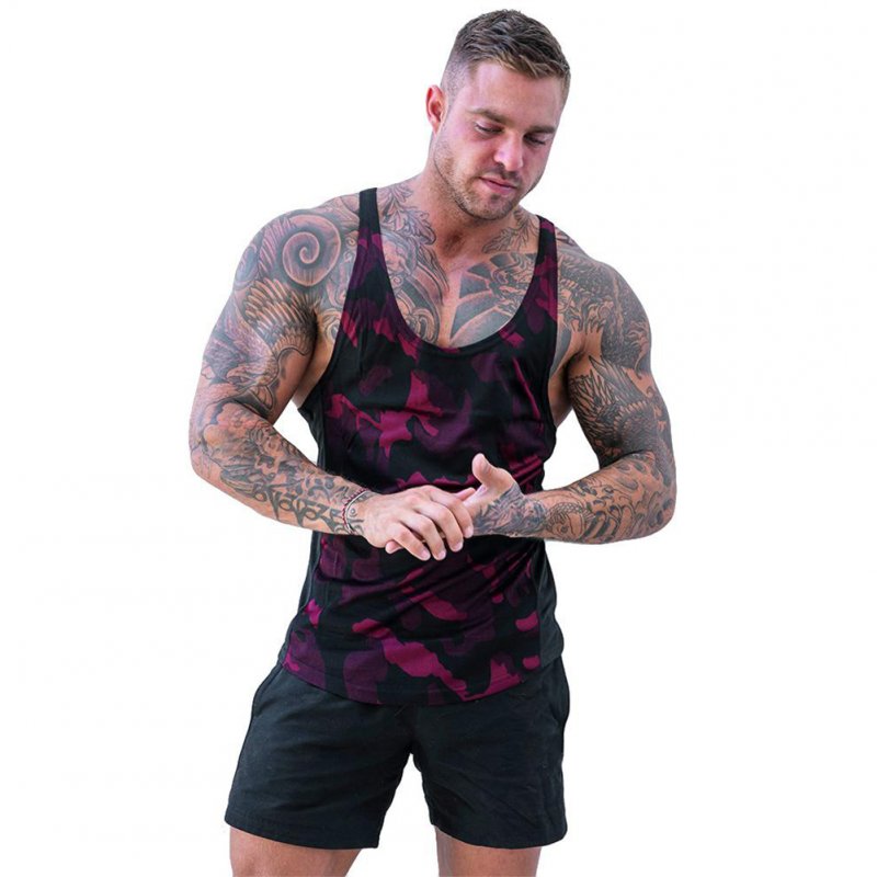Explosion Muscle Fitness Camouflage Vest Male Breathable Quick-Drying Spandex Men's Casual Outdoor Movement Vest Red camouflage_XXL
