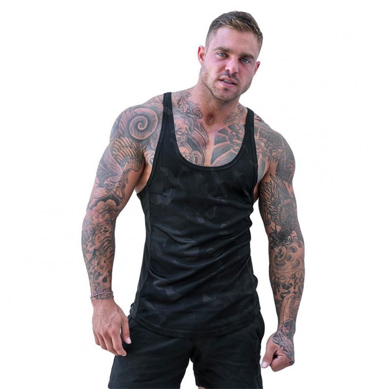 Explosion Muscle Fitness Camouflage Vest Male Breathable Quick-Drying Spandex Men's Casual Outdoor Movement Vest Black camouflage_XL