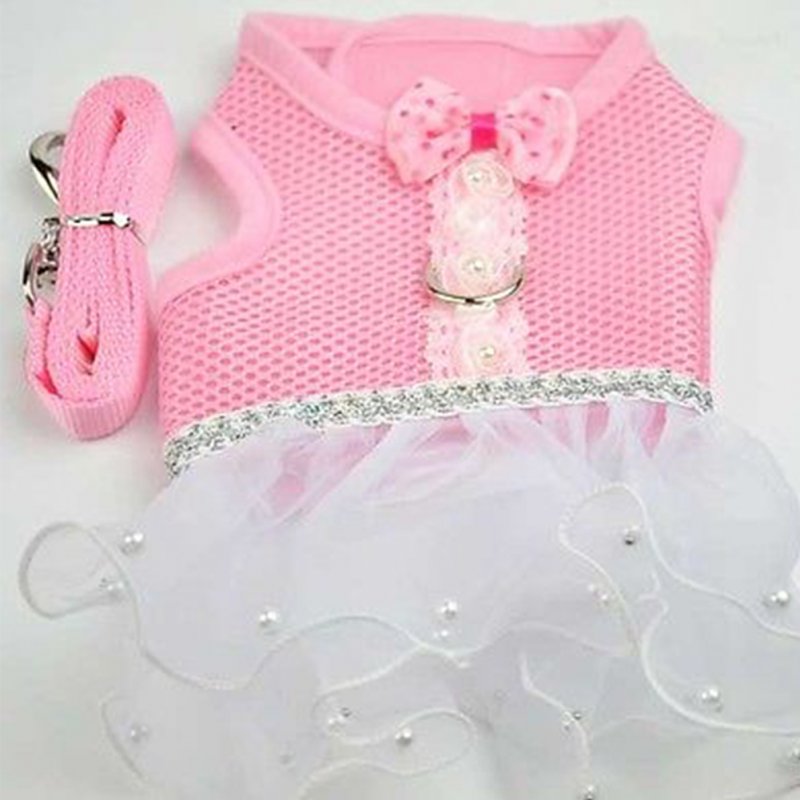 Exquisite Mesh Dog Chest Leash Pet Dress Skirt Traction Belt Pet Harness Straps (Pink) Pink_M
