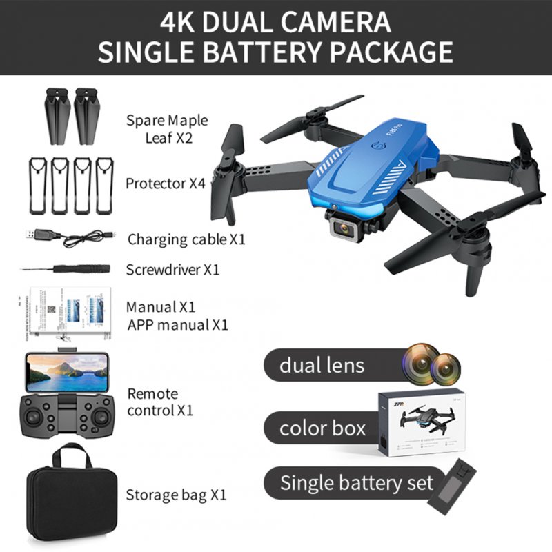 F185 Aerial Photography Drone With Three-sided Automatic Obstacle Avoidance Aircraft Hd 4k Pixel Dual-lens Remote Control Aircraft Blue Dual Lens 4K