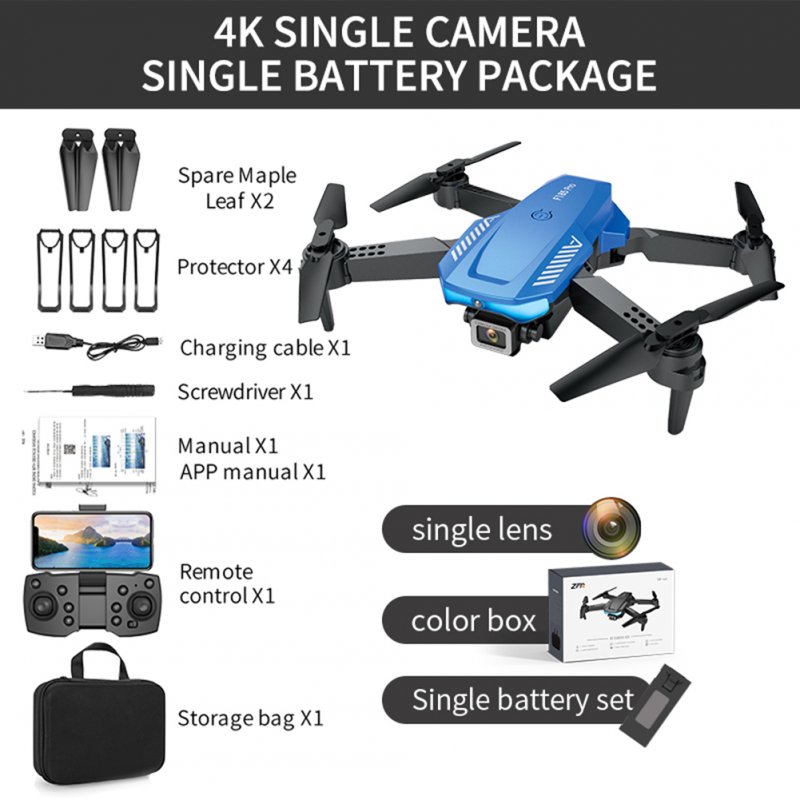 F185 Aerial Photography Drone With Three-sided Automatic Obstacle Avoidance Aircraft Hd 4k Pixel Dual-lens Remote Control Aircraft Blue single Lens 4K