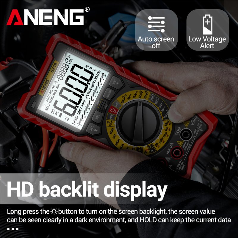 ANENG Sz19 Digital Multimeter 6000 Counts Tester Manual Range False Detection Reminder with Ncv Sound Light Alarm Black